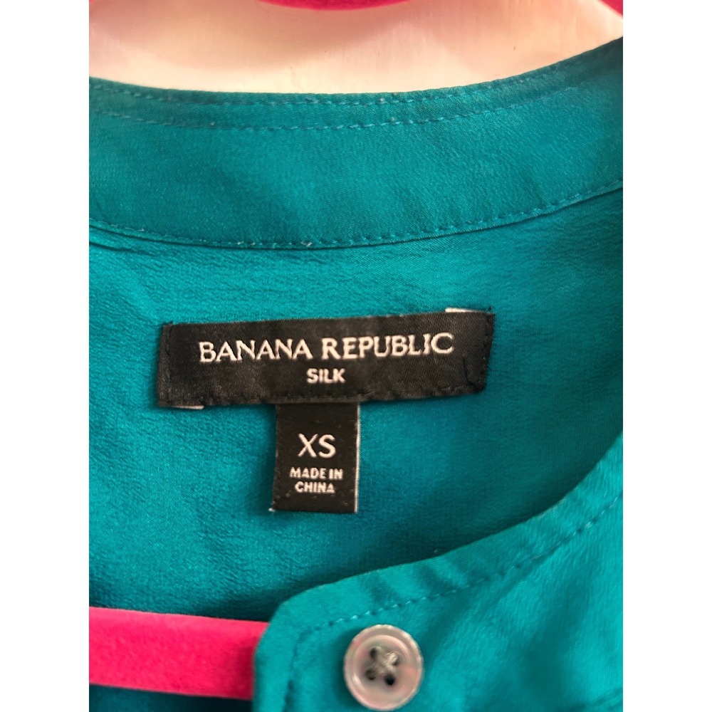 Banana Republic Blouse Womens XS Teal Silk Luxury Chic Professional Officecore - Picture 6 of 7